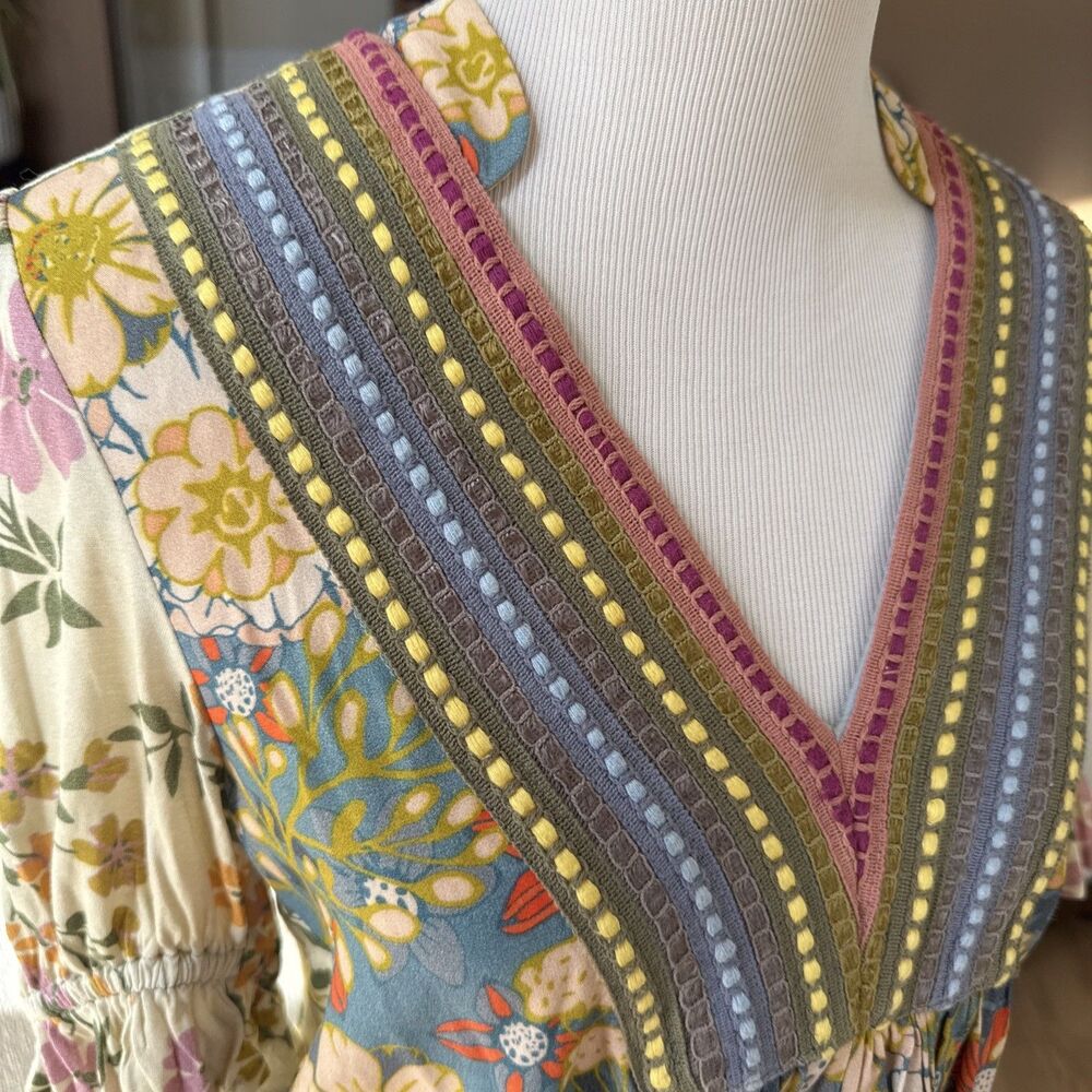 BL-NK LONDON ANTHROPOLOGIE Stephanie Top V-Neck Floral Yellow Multicolor Size XS - Picture 2 of 16
